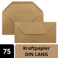75x Kraftpapier Umschläge DIN Lang - Braun ÖKO - Nassklebung 11 x 22 cm - Trapez-Verschluss - Vintage Kuverts - von NEUSER PAPIER