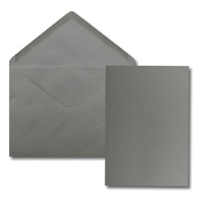 25 Stück Karte mit Umschlag Set - Einzel-Karten Din A5 - 14,8 x 21 cm graphit mit Brief-Umschlägen Din C5 - 15,4 x 22 cm graphit - Nassklebung
