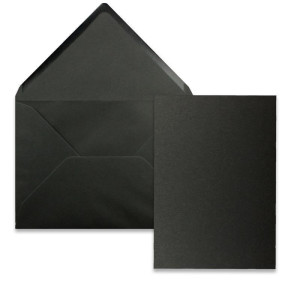 25 Stück Karte mit Umschlag Set - Einzel-Karten Din A5 - 14,8 x 21 cm schwarz mit Brief-Umschlägen Din C5 - 15,4 x 22 cm schwarz - Nassklebung