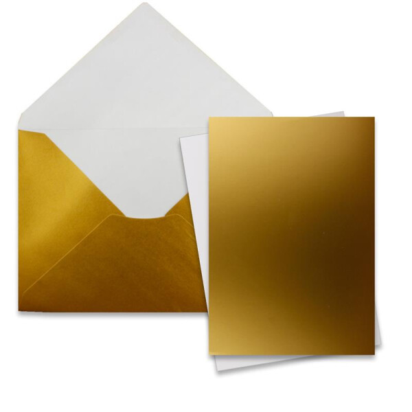 50 Stück Karte mit Umschlag Set - Einzel-Karten Din A5 - 14,8 x 21 cm gold mit Brief-Umschlägen Din C5 - 15,4 x 22 cm gold - Nassklebung