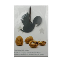 Grußkarte mit echtem Edelstahl-Nussknacker Form Eichhörnchen und Lederband inklusive Umschlag in Naturweiß Format DIN B6