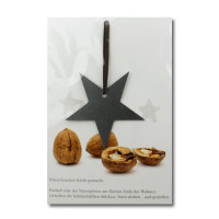 2x Grußkarten mit echtem Edelstahl-Nussknacker Form Stern und Lederband inklusive Umschlägen in Naturweiß Format DIN B6