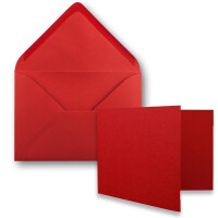 50x Stück Karte mit Umschlag Set Faltkarten DIN A7 quer 10,5 x 7,4 cm  Rot mit Brief-Umschlägen C7 Nassklebung