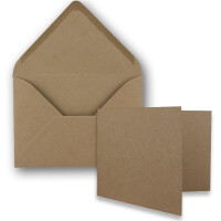 100x Stück Karte mit Umschlag Set Faltkarten DIN A7 quer 10,5 x 7,4 cm  Sandbraun mit Brief-Umschlägen C7 Nassklebung