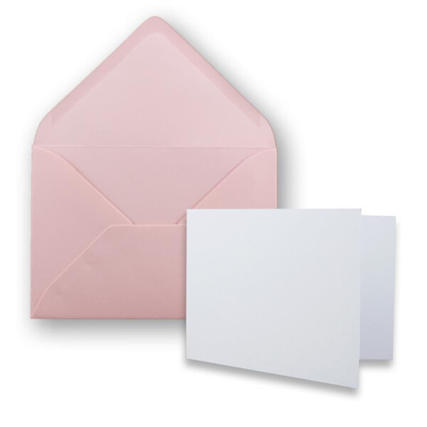 250x Stück Karte mit Umschlag Set Faltkarten DIN A7 quer 10,5 x 7,4 cm Hochweiß mit Brief-Umschlägen C7 Rosa Nassklebung