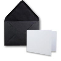 25x Stück Karte mit Umschlag Set Faltkarten DIN A7 quer 10,5 x 7,4 cm Hochweiß mit Brief-Umschlägen C7 Schwarz Nassklebung
