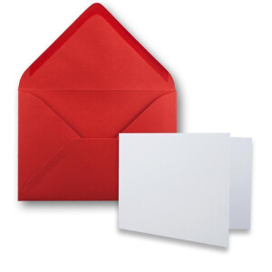 25x Stück Karte mit Umschlag Set Faltkarten DIN A7 quer 10,5 x 7,4 cm Hochweiß mit Brief-Umschlägen C7 Rot Nassklebung