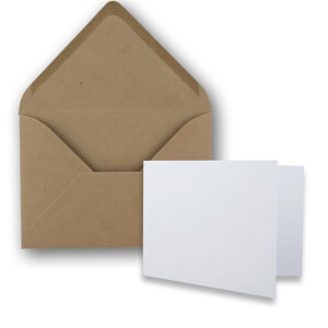 25x Stück Karte mit Umschlag Set Faltkarten DIN A7 quer 10,5 x 7,4 cm Hochweiß mit Brief-Umschlägen C7 Sandbraun Nassklebung