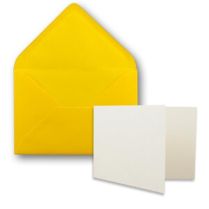 25x Stück Karte mit Umschlag Set Faltkarten DIN A7 quer 10,5 x 7,4 cm Naturweiß mit Brief-Umschlägen C7 Honiggelb Nassklebung