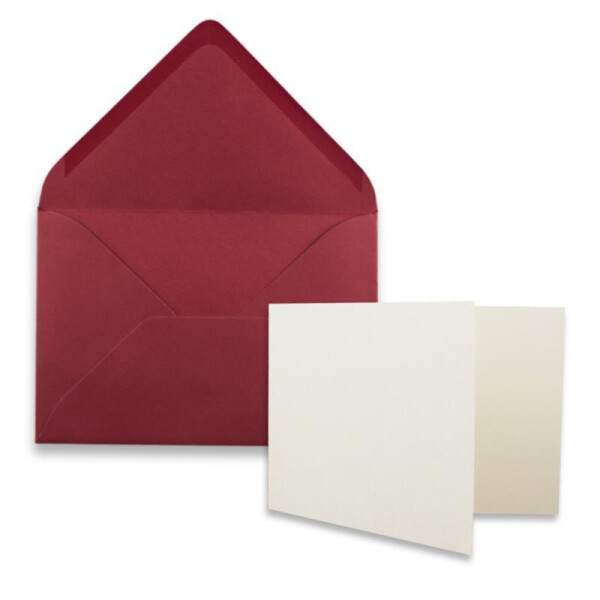 25x Stück Karte mit Umschlag Set Faltkarten DIN A7 quer 10,5 x 7,4 cm Naturweiß mit Brief-Umschlägen C7 Dunkelrot Nassklebung