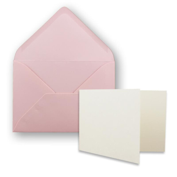 25x Stück Karte mit Umschlag Set Faltkarten DIN A7 quer 10,5 x 7,4 cm Naturweiß mit Brief-Umschlägen C7 Rosa Nassklebung