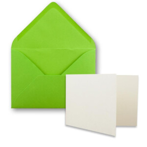 25x Stück Karte mit Umschlag Set Faltkarten DIN A7 quer 10,5 x 7,4 cm Naturweiß mit Brief-Umschlägen C7 Hellgrün Nassklebung