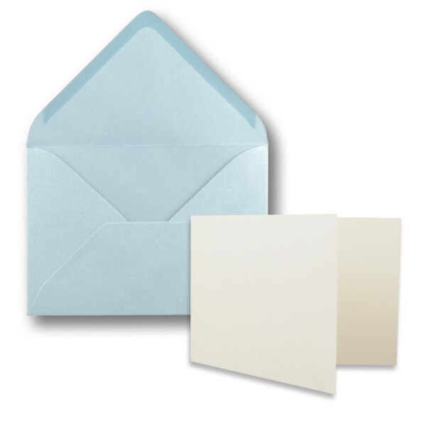 25x Stück Karte mit Umschlag Set Faltkarten DIN A7 quer 10,5 x 7,4 cm Naturweiß mit Brief-Umschlägen C7 Hellblau Nassklebung