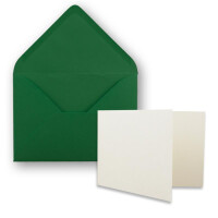 25x Stück Karte mit Umschlag Set Faltkarten DIN A7 quer 10,5 x 7,4 cm Naturweiß mit Brief-Umschlägen C7 Dunkelgrün Nassklebung