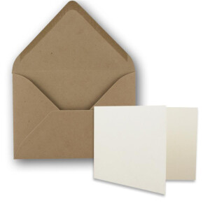 25x Stück Karte mit Umschlag Set Faltkarten DIN A7 quer 10,5 x 7,4 cm Naturweiß mit Brief-Umschlägen C7 Sandbraun Nassklebung