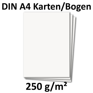 300 Stück DIN A4 Karten Planobogen - Farbe: Hochweiss - 29,7 x 21 cm - 250 Gramm pro m² - Bastelbogen - Kartenkarton - Bastelkarte -formstabil