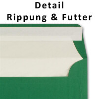 25x Briefumschläge DIN Lang 11 x 22 cm gerippt in Dunkelgrün gefüttert mit weißem Seiden-Papier 110 g/m² Haftklebung