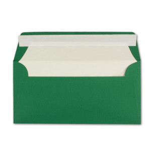 400x Briefumschläge DIN Lang 11 x 22 cm gerippt in Dunkelgrün gefüttert mit weißem Seiden-Papier 110 g/m² Haftklebung