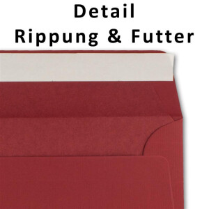 250x Briefumschläge DIN Lang 11 x 22 cm gerippt in Dunkelrot gefüttert mit rotem Seiden-Papier 110 g/m² Haftklebung