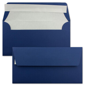 150x Briefumschläge DIN Lang 11 x 22 cm gerippt in Dunkelblau gefüttert mit weißem Seiden-Papier 110 g/m² Haftklebung