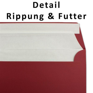 50x Briefumschläge DIN Lang 11 x 22 cm gerippt in Dunkelrot gefüttert mit weißem Seiden-Papier 110 g/m² Haftklebung