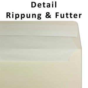 25x Briefumschläge DIN Lang 11 x 22 cm gerippt in Creme gefüttert mit weißem Seiden-Papier 110 g/m² Haftklebung
