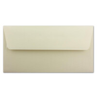 25x Briefumschläge DIN Lang 11 x 22 cm gerippt in Creme gefüttert mit weißem Seiden-Papier 110 g/m² Haftklebung