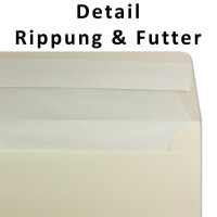 300x Briefumschläge DIN Lang 11 x 22 cm gerippt in Creme gefüttert mit weißem Seiden-Papier 110 g/m² Haftklebung