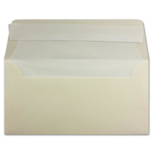 400x Briefumschläge DIN Lang 11 x 22 cm gerippt in Creme gefüttert mit weißem Seiden-Papier 110 g/m² Haftklebung
