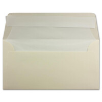 400x Briefumschläge DIN Lang 11 x 22 cm gerippt in Creme gefüttert mit weißem Seiden-Papier 110 g/m² Haftklebung