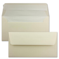 500x Briefumschläge DIN Lang 11 x 22 cm gerippt in Creme gefüttert mit weißem Seiden-Papier 110 g/m² Haftklebung