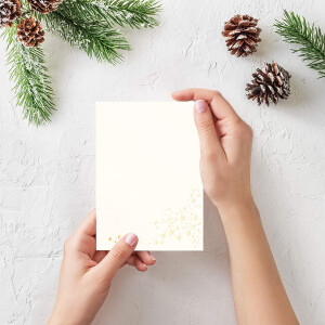 75x Faltkarten DIN A6 - Naturweiß mit goldenen Metallic Sternen - 10,5 x 14,8 cm - Einladungskarten zu Weihnachten - Marke: FarbenFroh by GUSTAV NEUSER