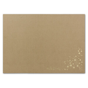 75x Faltkarten DIN A6 - Sandbraun-Kraftpapier mit goldenen Metallic Sternen - 10,5 x 14,8 cm - Einladungskarten zu Weihnachten - Marke: FarbenFroh by GUSTAV NEUSER