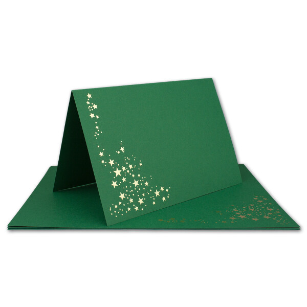 150x Faltkarten DIN A6 - Dunkelgrün mit goldenen Metallic Sternen - 10,5 x 14,8 cm - Einladungskarten zu Weihnachten - Marke: FarbenFroh by GUSTAV NEUSER