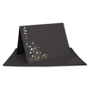 Faltkarten-Set mit Umschlägen DIN C6 A6 - Schwarz mit goldenen Metallic Sternen - 30 Sets - für Drucker geeignet Ideal für Weihnachtskarten