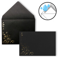 Faltkarten-Set mit Umschlägen DIN C6 A6 - Schwarz mit goldenen Metallic Sternen - 40 Sets - für Drucker geeignet Ideal für Weihnachtskarten