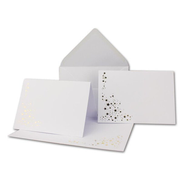 Faltkarten-Set mit Umschlägen DIN A6 - Hochweiß mit goldenen Metallic Sternen - 150 Sets - für Drucker geeignet Ideal für Weihnachtskarten