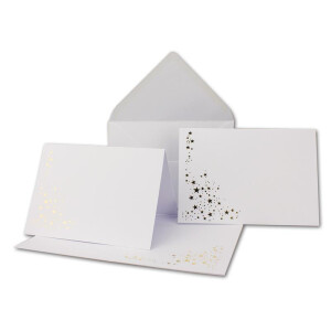20x Faltkarten-Set mit Umschlägen DIN B6 - Hochweiß (Weiß) mit goldenen Metallic Sternen - 11,5 x 17 cm - bedruckbar - Ideal für Weihnachtskarten