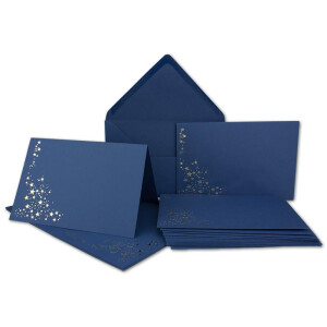 30x Faltkarten-Set mit Umschlägen DIN B6 - Dunkelblau (Blau) mit goldenen Metallic Sternen - 11,5 x 17 cm - bedruckbar - Ideal für Weihnachtskarten