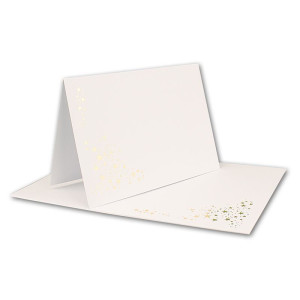 50x Faltkarten-Set mit Umschlägen DIN B6 - Naturweiß (Weiß) mit goldenen Metallic Sternen - 11,5 x 17 cm - bedruckbar - Ideal für Weihnachtskarten