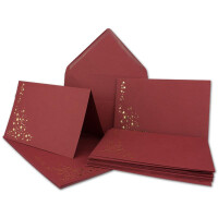 100x Faltkarten-Set mit Umschlägen DIN B6 - Dunkelrot (Rot) mit goldenen Metallic Sternen - 11,5 x 17 cm - bedruckbar - Ideal für Weihnachtskarten