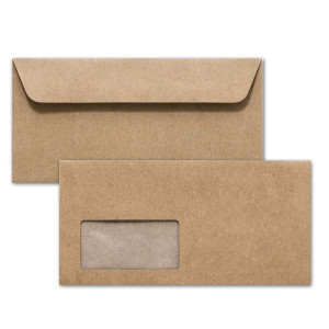 100 x Kraftpapier Umschläge DIN Lang - mit BIO Fenster kompostierbar - Haftklebung 11,4 x 22,9 cm - Briefumschläge aus Recycling Papier - von NEUSER PAPIER