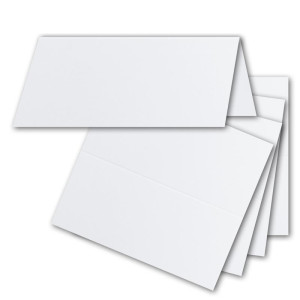 25x Tischkarten in Hochweiß (Weiß) - 4,5 x 10 cm - blanko - Doppel-Karten - als Platzkarten und Namenskarten für Hochzeit und Feste