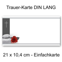 25x Beileidskarten ohne Text - Würdevolles Motiv Rose, Steine & Trauerkreuz Matt - Trauerkarte in 21 x 10,5 cm DIN Lang - schlichte Kondolenzkarte Beileid