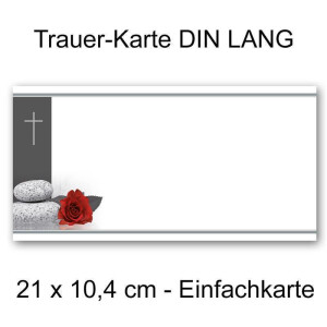 200x Beileidskarten ohne Text - Würdevolles Motiv Rose, Steine & Trauerkreuz Matt - Trauerkarte in 21 x 10,5 cm DIN Lang - schlichte Kondolenzkarte Beileid