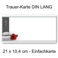 200x Beileidskarten ohne Text - Würdevolles Motiv Rose, Steine & Trauerkreuz Matt - Trauerkarte in 21 x 10,5 cm DIN Lang - schlichte Kondolenzkarte Beileid