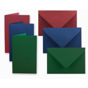 210x Kartenpaket DIN A6 / C6 in Dunkelrot, Dunkelblau, Dunkelgrün - Faltkarten mit Falz A6 10,5 x 14,8 cm & Umschläge C6 11,4 x 16,2 cm - Für Einladungen und Grußkarten