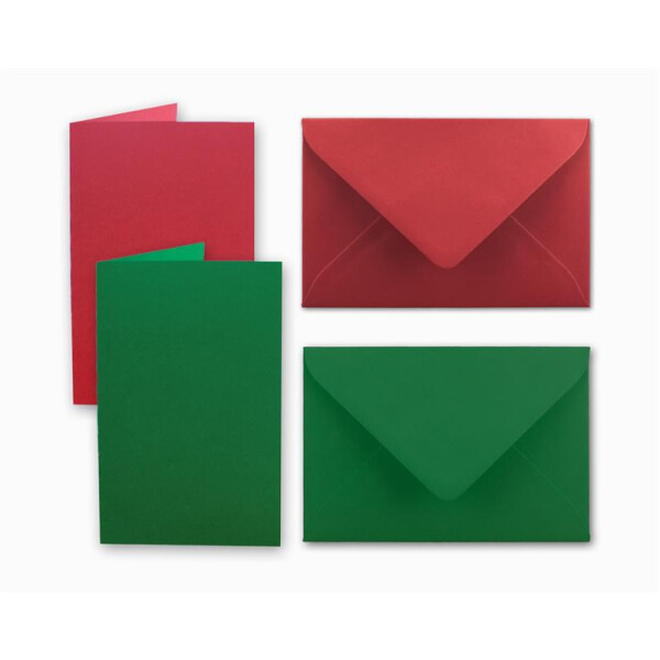 30x Kartenpaket DIN A6 / C6 in Rot und Grün - Faltkarten mit Falz A6 10,5 x 14,8 cm & Umschläge C6 11,4 x 16,2 cm