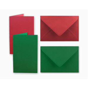 100x Kartenpaket DIN A6 / C6 in Rot und Grün - Faltkarten mit Falz A6 10,5 x 14,8 cm & Umschläge C6 11,4 x 16,2 cm