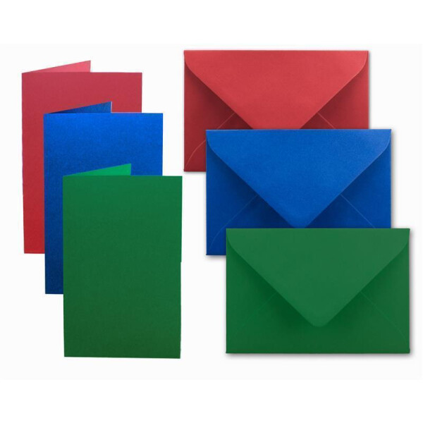 75x Kartenpaket DIN A6 / C6 in Rot, Blau, Grün - Faltkarten mit Falz A6 10,5 x 14,8 cm & Umschläge C6 11,4 x 16,2 cm - Für Einladungen und Grußkarten zu Weihnachten & Geburtstag
